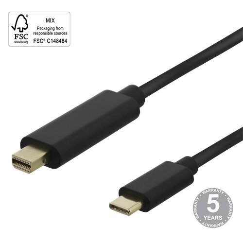 Deltaco USB-C till MiniDisplayPort, 21,6 Gbit/s, 3840x2160 i 60Hz, 2m, juodas / 00140017 цена и информация | Juhtmed ja kaablid | hansapost.ee