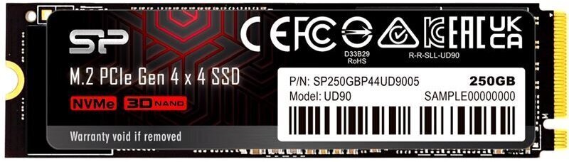 Dysk SSD Silicon Power UD90 250GB M.2 PCIe NVMe Gen4x4 NVMe 1.4 4500/1950 MB/s цена и информация | Sisemised kõvakettad | hansapost.ee