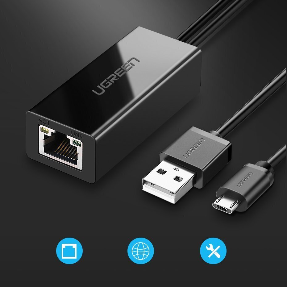 Ugreen 30985, external network adapter USB 100Mbps for Chromecast with 1m cable black hind ja info | USB adapterid ja jagajad | hansapost.ee