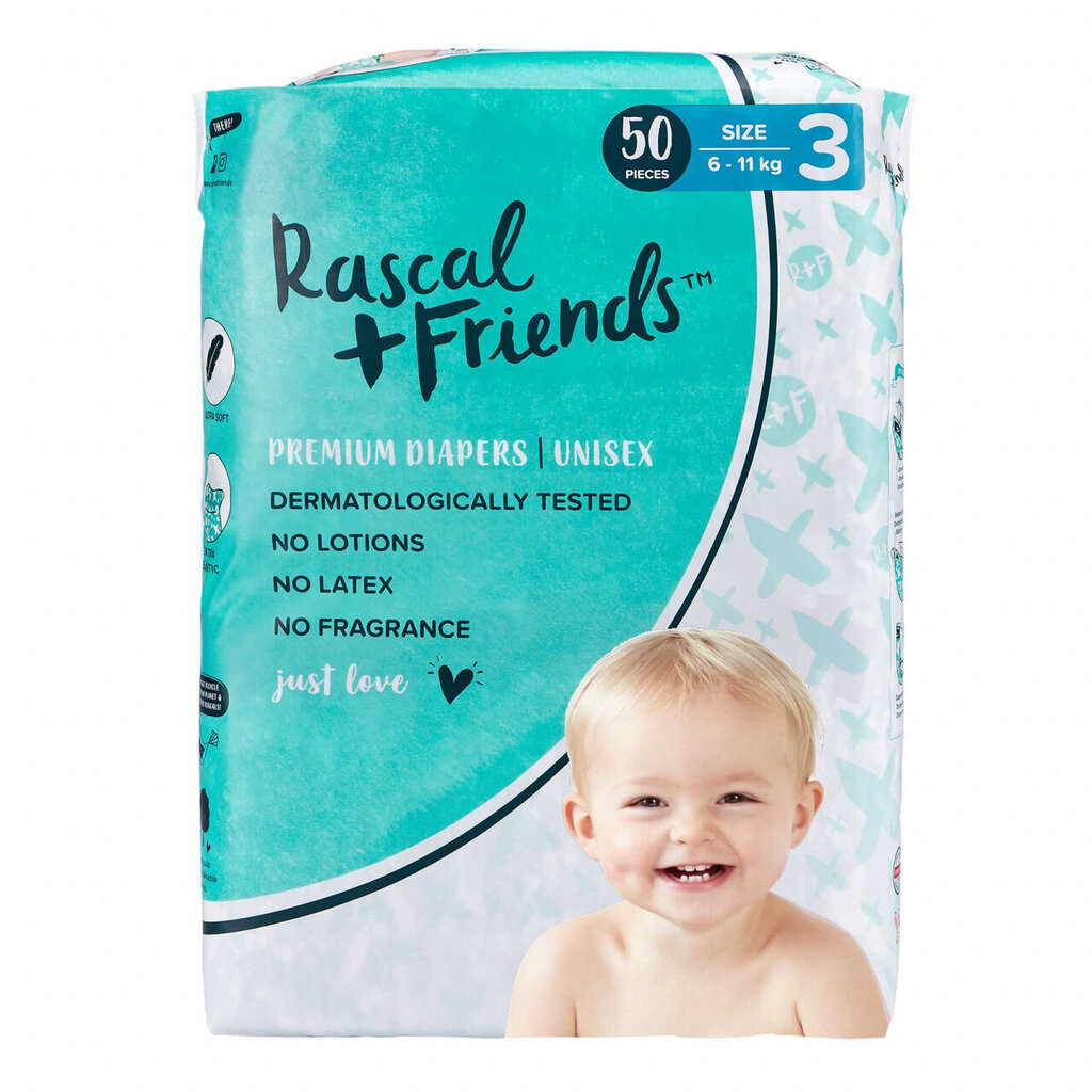 Mähkmed Rascal and Friends, suurus 3 (6-11kg), 50 tk. цена и информация | Mähkmed, riidest mähkmed | hansapost.ee