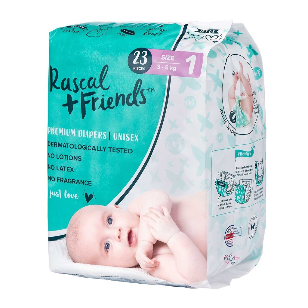 Mähkmed Rascal and Friends, suurus 1 (3-5kg), 23 tk. цена и информация | Mähkmed, riidest mähkmed | hansapost.ee