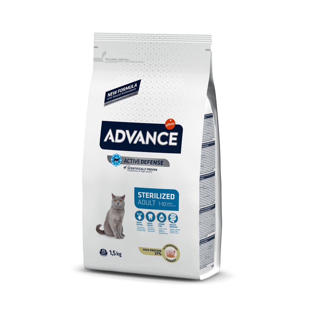 ADVANCE steriliseeritud kassidele kalkuniga Cat Sterilized, 1,5 kg цена и информация | Kassi kuivtoit ja kassikrõbinad | hansapost.ee