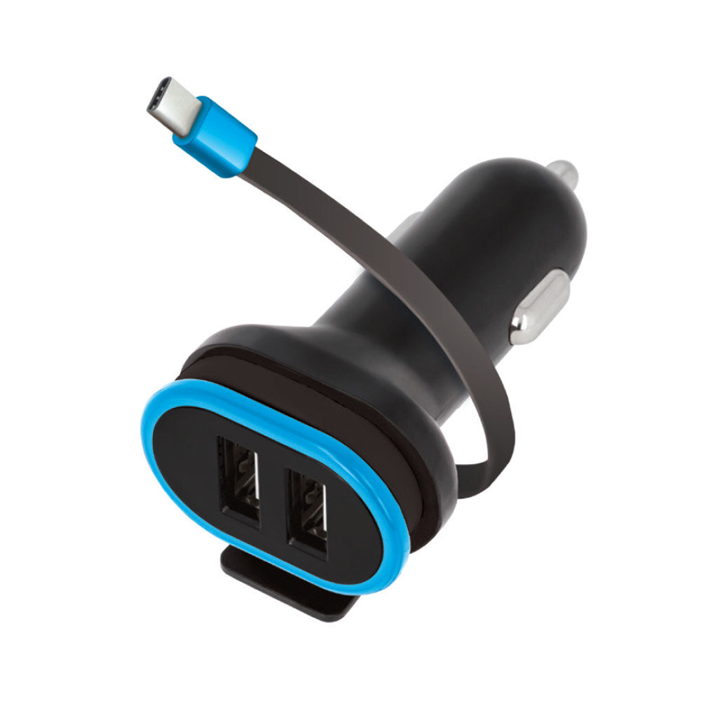 Laadija autosse Forever CC-02 car charger 2x USB 3A black with USB-C cable, 0,2 m цена и информация | Laadijad mobiiltelefonidele | hansapost.ee