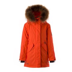 Huppa tüdrukute parka naturaalse karvaga Vivian1 200g 12490120*00049, neoonkorall 4741632099142 цена и информация | Куртки, пальто для девочек | hansapost.ee