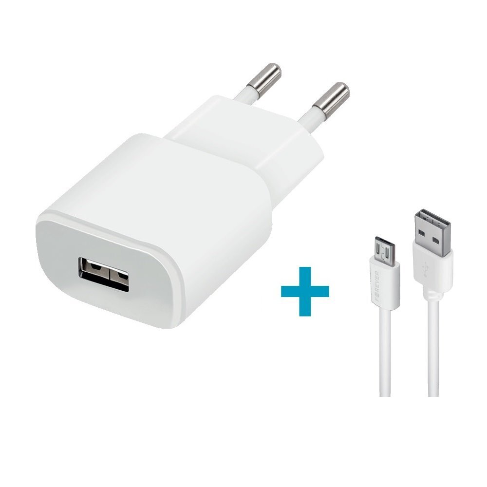 Forever TC-01 charger 1x USB 2A white + microUSB cable hind ja info | Laadijad mobiiltelefonidele | hansapost.ee