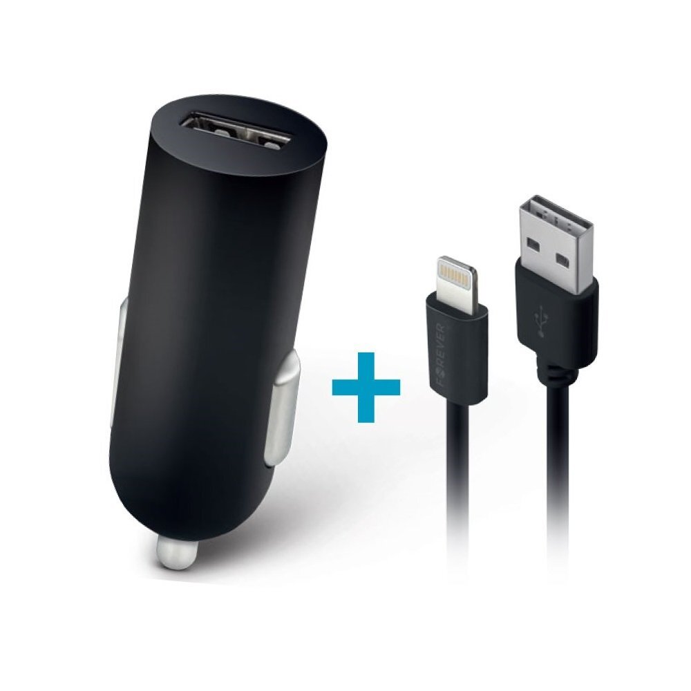 Forever M02 car charger 1x USB 1A black + Lightning cable цена и информация | Laadijad mobiiltelefonidele | hansapost.ee