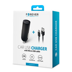 Forever M02 car charger 1x USB 2A black + microUSB cable hind ja info | Laadijad mobiiltelefonidele | hansapost.ee