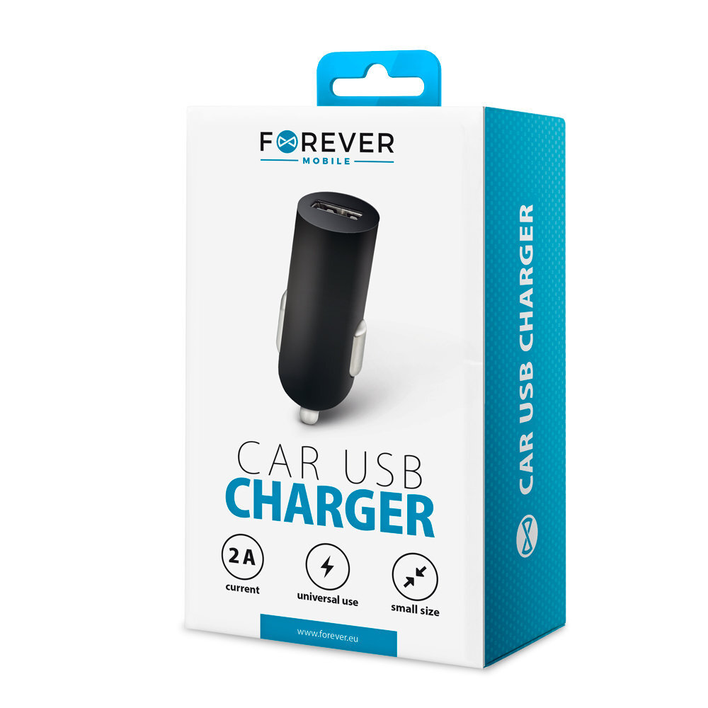 Forever M02 car charger 1x USB 2A black hind ja info | Laadijad mobiiltelefonidele | hansapost.ee