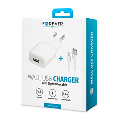 Forever TC-01 charger 1x USB 1A white + Lightning cable hind ja info | Laadijad mobiiltelefonidele | hansapost.ee