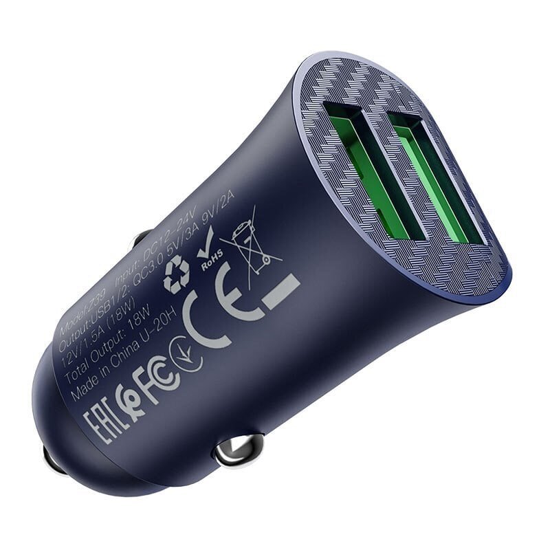 HOCO Z39 Car Charger 2 x USB QC 3.0 18W Blue цена и информация | Laadijad mobiiltelefonidele | hansapost.ee