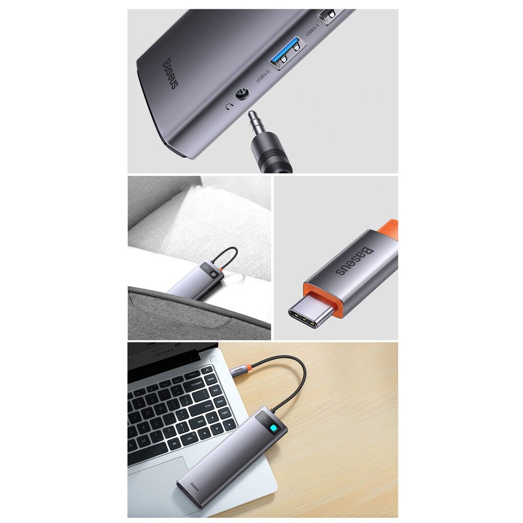 Baseus Metal Gleam multi-functional HUB USB Type C 12in1 HDMI / DP / USB Type C / minijack 3.5mm / RJ45 / SD (WKWG020213) цена и информация | USB adapterid ja jagajad | hansapost.ee