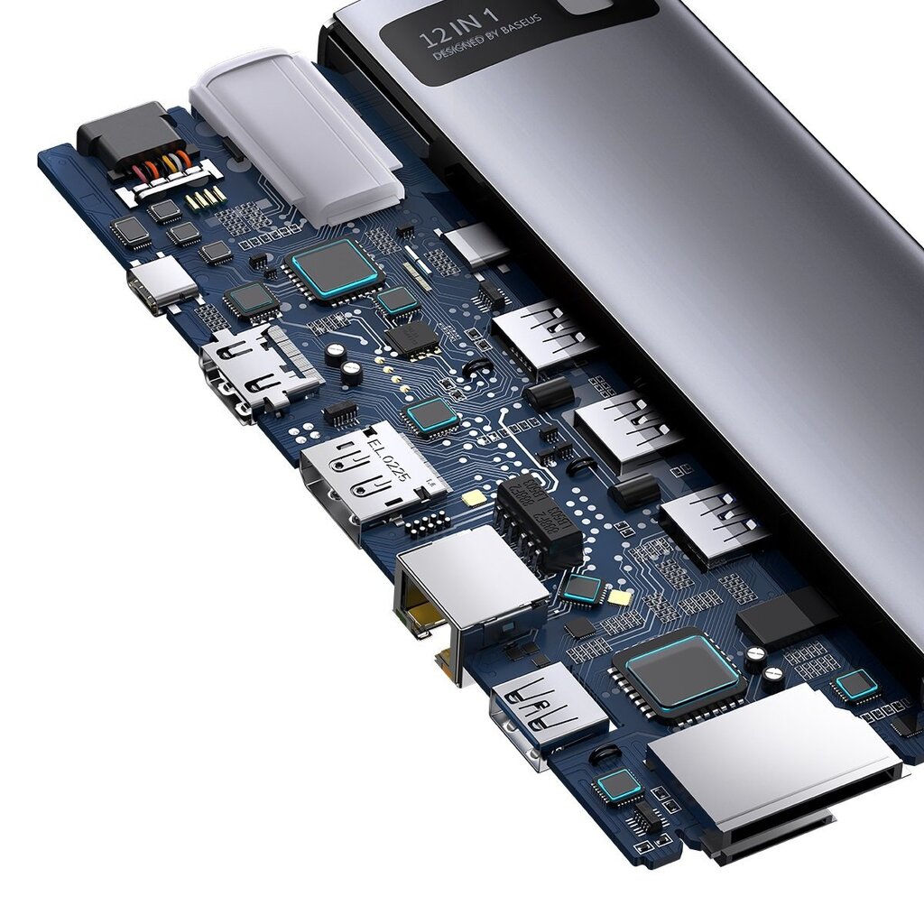 Baseus Metal Gleam multi-functional HUB USB Type C 12in1 HDMI / DP / USB Type C / minijack 3.5mm / RJ45 / SD (WKWG020213) hind ja info | USB adapterid ja jagajad | hansapost.ee