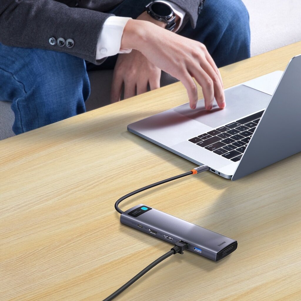 Baseus Metal Gleam multi-functional HUB USB Type C 12in1 HDMI / DP / USB Type C / minijack 3.5mm / RJ45 / SD (WKWG020213) hind ja info | USB adapterid ja jagajad | hansapost.ee