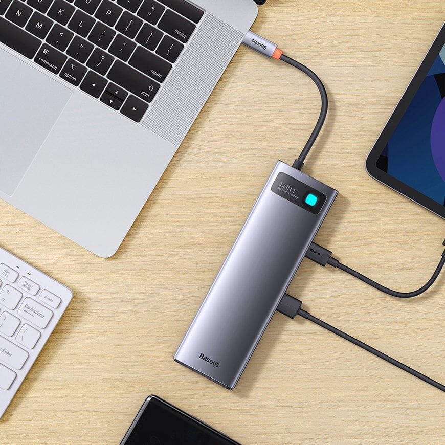 Baseus Metal Gleam multi-functional HUB USB Type C 12in1 HDMI / DP / USB Type C / minijack 3.5mm / RJ45 / SD (WKWG020213) цена и информация | USB adapterid ja jagajad | hansapost.ee