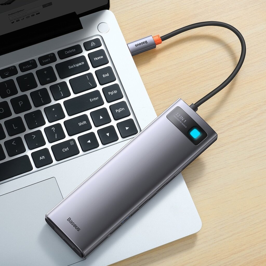 Baseus Metal Gleam multi-functional HUB USB Type C 12in1 HDMI / DP / USB Type C / minijack 3.5mm / RJ45 / SD (WKWG020213) цена и информация | USB adapterid ja jagajad | hansapost.ee