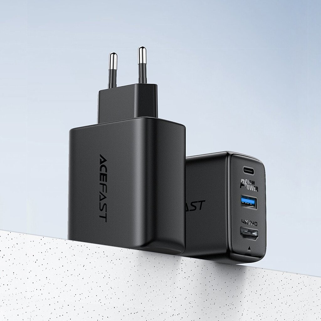 Acefast 2in1 charger GaN 65W USB Type C / USB, adapter HDMI adapter 4K @ 60Hz (set with cable) black (A17 black) (Black) hind ja info | Laadijad mobiiltelefonidele | hansapost.ee