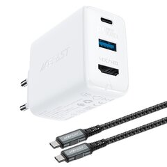 Acefast 2in1 charger GaN 65W USB Type C / USB, adapter adapter HDMI 4K @ 60Hz (set with cable) white (A17 white) (White) hind ja info | Acefast Mobiiltelefonid ja lisatarvikud | hansapost.ee