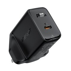 Acefast GaN charger (UK plug) USB Type C 30W, Power Delivery, PPS, Q3 3.0, AFC, FCP black (A24 UK black) (Black) hind ja info | Laadijad mobiiltelefonidele | hansapost.ee