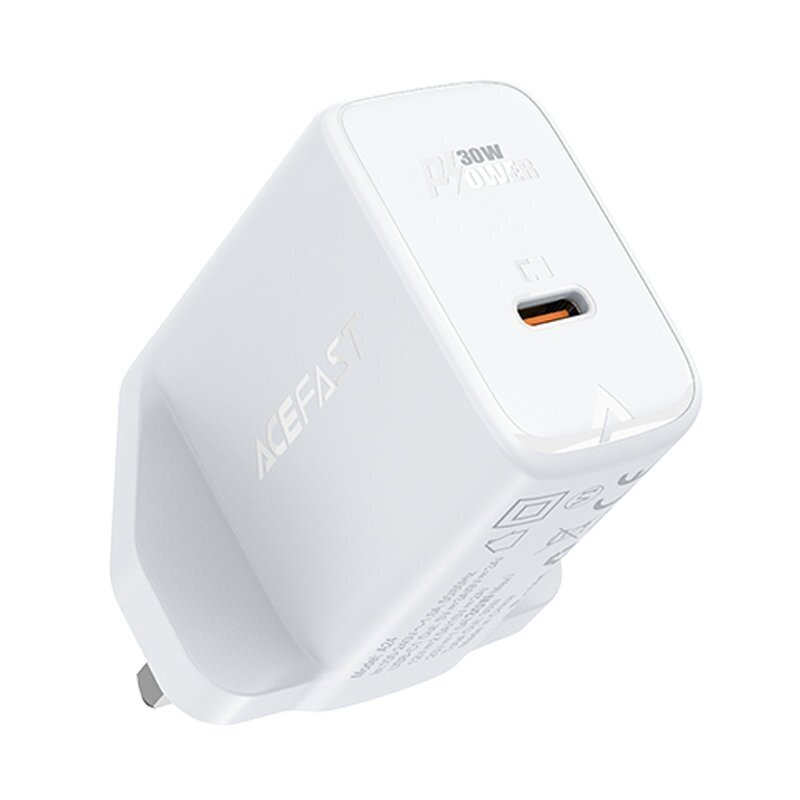 Acefast GaN wall charger (UK plug) USB Type C 30W, Power Delivery, PPS, Q3 3.0, AFC, FCP white (A24 UK white) (White) hind ja info | Laadijad mobiiltelefonidele | hansapost.ee