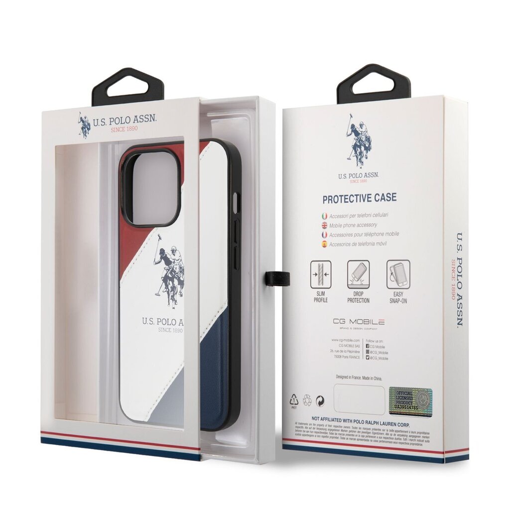 U.S. Polo PU Leather Double Horse Case for iPhone 14 Pro Max Red/White/Navy цена и информация | Telefonide kaitsekaaned ja -ümbrised | hansapost.ee