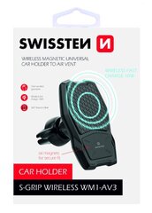 Универсальный держатель с беспроводной зарядкой Swissten WM1-AV3 Air Vent + Micro USB провод, 1.2 м, черный цена и информация | Держатели для телефонов | hansapost.ee