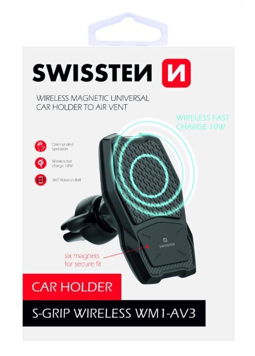 Swissten WM1-AV3 Air Vent Car Holder With Wireless Charging + Micro USB Cable 1.2m Black цена и информация | Telefonihoidjad | hansapost.ee