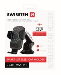 Swissten W2-HK3 Car Holder With 15W Wireless Charging + Micro USB Cable 1.2m Black цена и информация | Держатели для телефонов | hansapost.ee