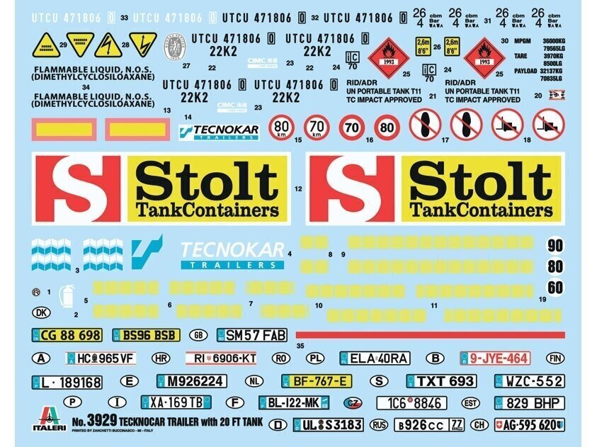 Italeri - Tecnokar Trailer with 20' Tank, 1/24, 3929 hind ja info | Klotsid ja konstruktorid | hansapost.ee