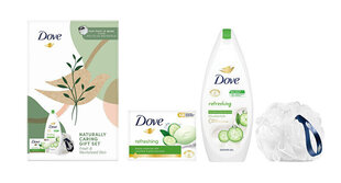 Подарочный косметический набор для женщин Dove Body care gift set: гель для душа с ароматом огурца и зеленого чая Refreshing 250 мл + освежающее твердое кремовое мыло с ароматом огурца и зеленого чая 100 г + мочалка цена и информация | Dove Духи, косметика | hansapost.ee