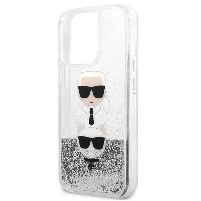 Karl Lagerfeld Liquid Glitter Karl & Choupette telefoniümbris iPhone 13 Pro jaoks (hõbe) hind ja info | Telefonide kaitsekaaned ja -ümbrised | hansapost.ee