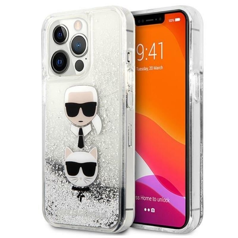 Karl Lagerfeld Liquid Glitter Karl & Choupette telefoniümbris iPhone 13 Pro jaoks (hõbe) цена и информация | Telefonide kaitsekaaned ja -ümbrised | hansapost.ee