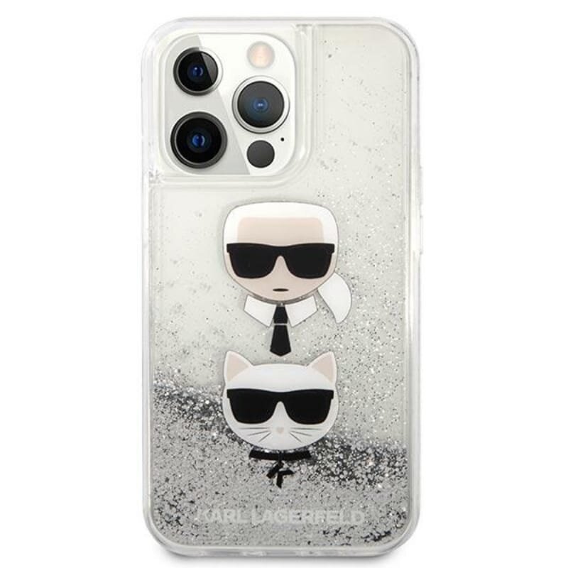 Karl Lagerfeld Liquid Glitter Karl & Choupette telefoniümbris iPhone 13 Pro jaoks (hõbe) цена и информация | Telefonide kaitsekaaned ja -ümbrised | hansapost.ee