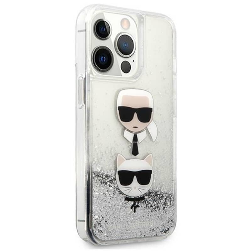Karl Lagerfeld Liquid Glitter Karl & Choupette peaümbris iPhone 13 Pro Max jaoks (hõbe) цена и информация | Telefonide kaitsekaaned ja -ümbrised | hansapost.ee