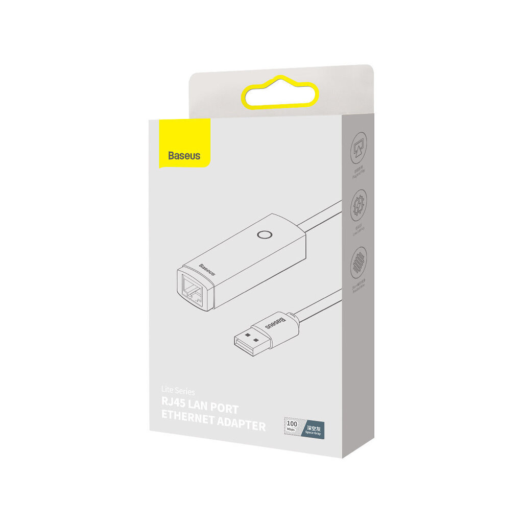 Baseus Lite Series, USB - RJ45 LAN socket 100Mbps gray (WKQX000013) hind ja info | USB adapterid ja jagajad | hansapost.ee
