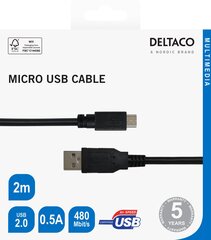 Deltaco, USB 2.0 Micro B, 2,4 А, 2 м, черный цвет / USB-302S-K / 00140009 цена и информация | Кабели для телефонов | hansapost.ee