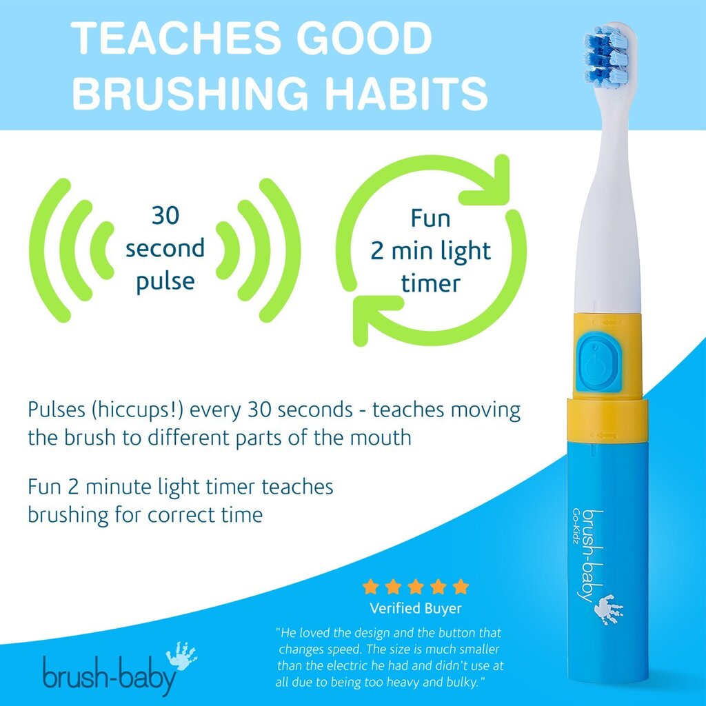 Brush Baby Go-Kidz elektriline hambahari taimeriga- sinine (3+) hind ja info | Elektrilised hambaharjad | hansapost.ee