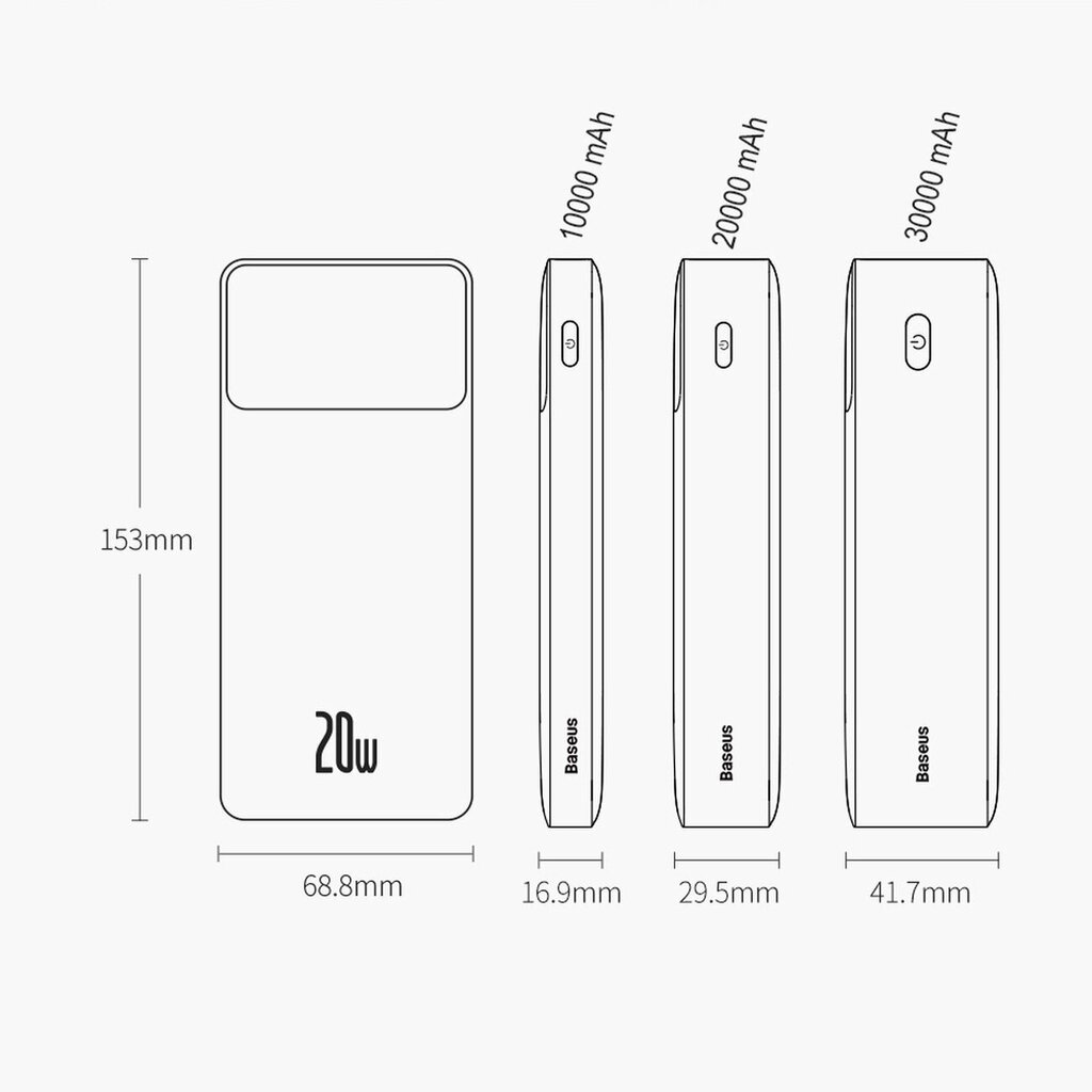 Baseus Bipow 20000mAh 20W Black (Overseas Edition) + USB-A - Micro USB 0.25m Black (PPBD050501) hind ja info | Akupangad | hansapost.ee