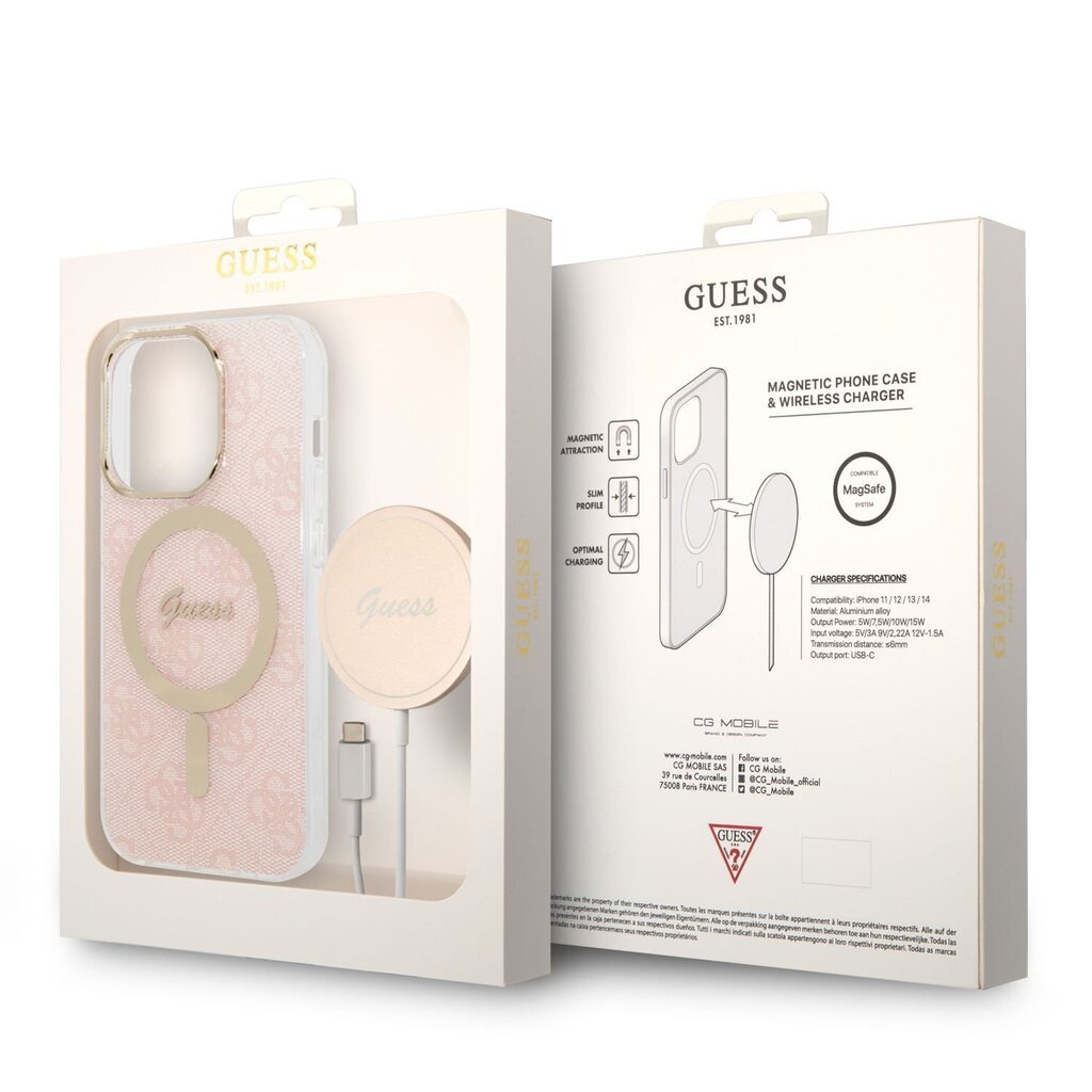 Guess 4G MagSafe Compatible Case + Wireless Charger for iPhone 14 Pro Pink hind ja info | Telefonide kaitsekaaned ja -ümbrised | hansapost.ee