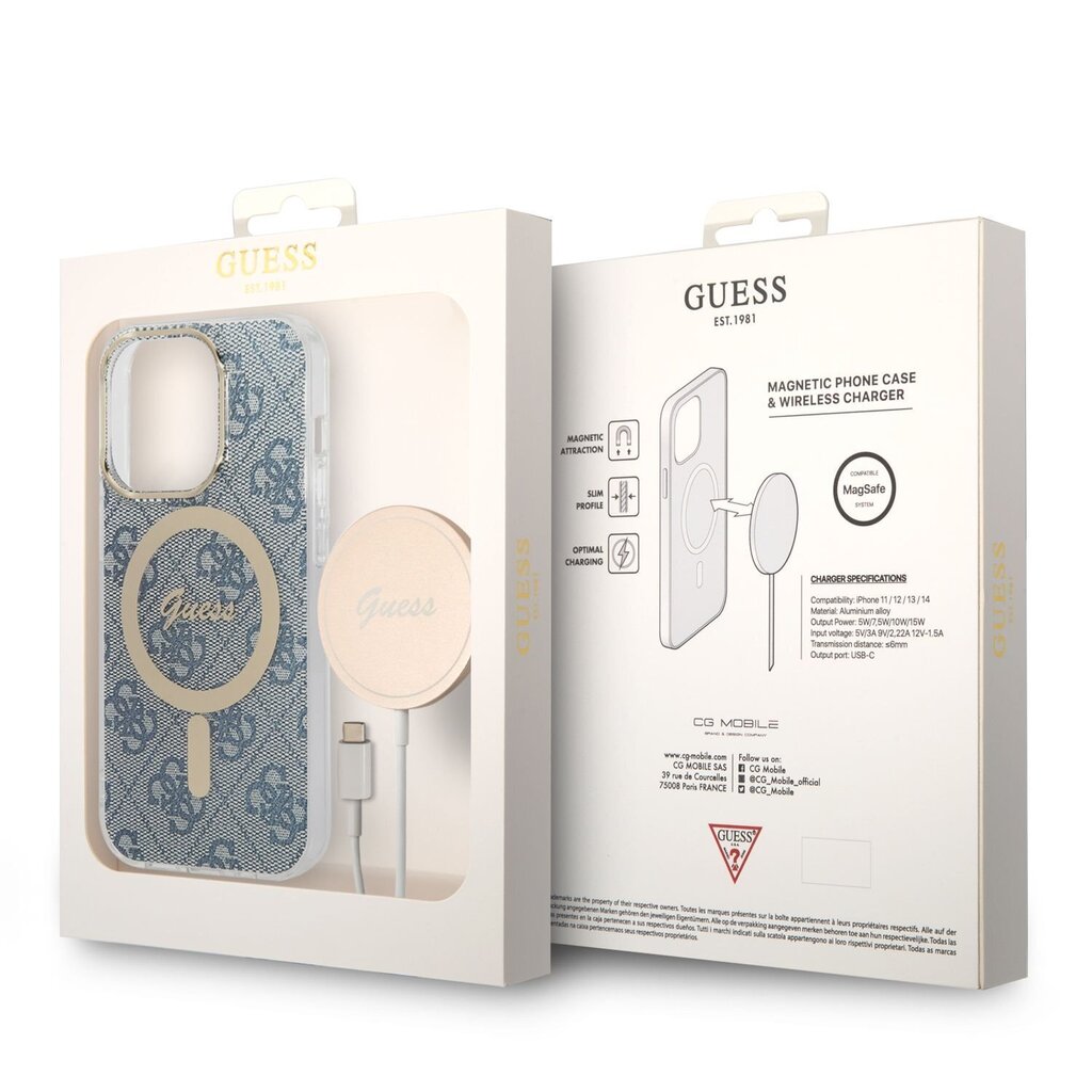 Guess 4G MagSafe Compatible Case + Wireless Charger for iPhone 14 Pro Blue hind ja info | Telefonide kaitsekaaned ja -ümbrised | hansapost.ee