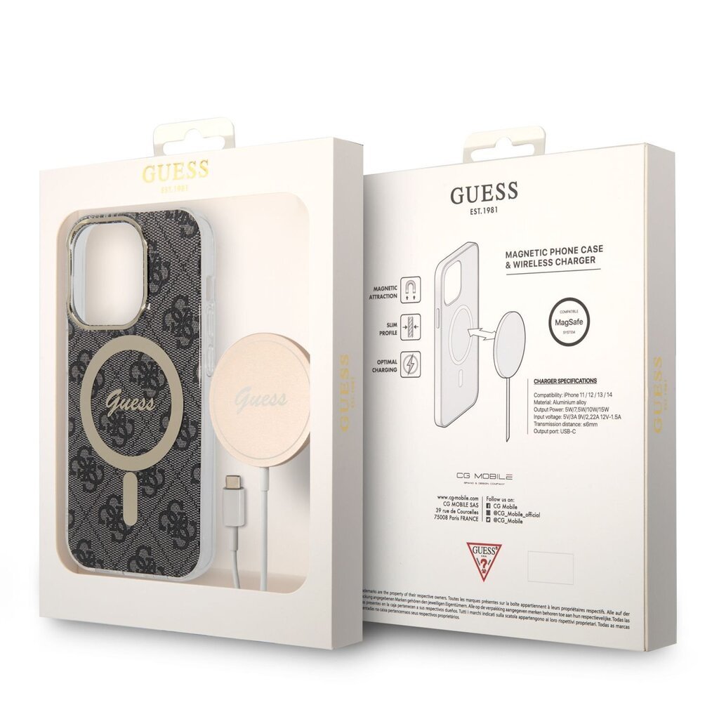 Guess 4G MagSafe Compatible Case + Wireless Charger for iPhone 14 Pro Black цена и информация | Telefonide kaitsekaaned ja -ümbrised | hansapost.ee