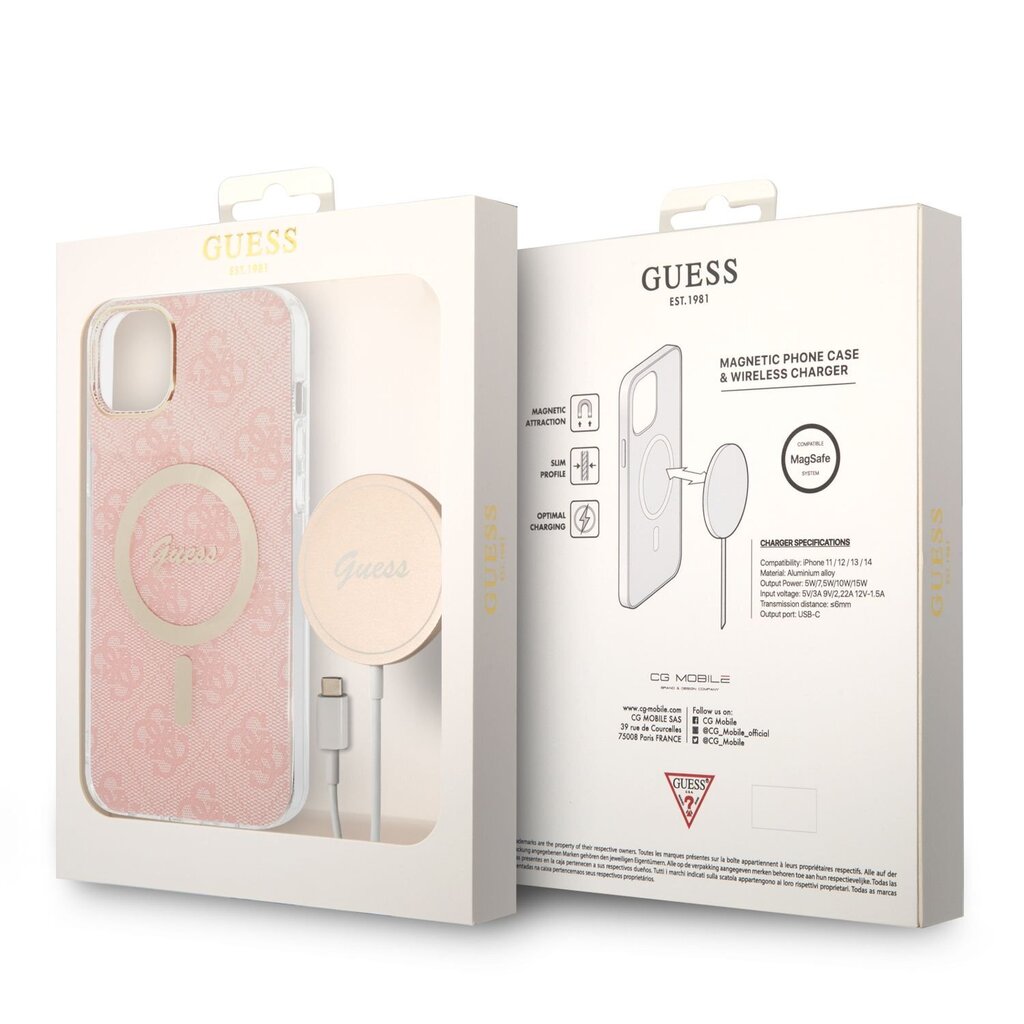 Guess 4G MagSafe Compatible Case + Wireless Charger for iPhone 14 Plus Pink hind ja info | Telefonide kaitsekaaned ja -ümbrised | hansapost.ee