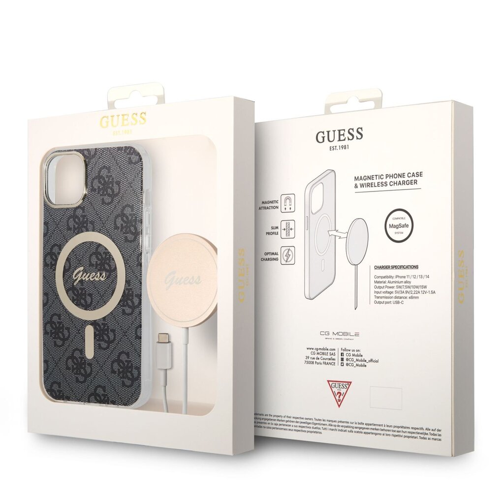 Guess 4G MagSafe Compatible Case + Wireless Charger for iPhone 14 Plus Black hind ja info | Telefonide kaitsekaaned ja -ümbrised | hansapost.ee