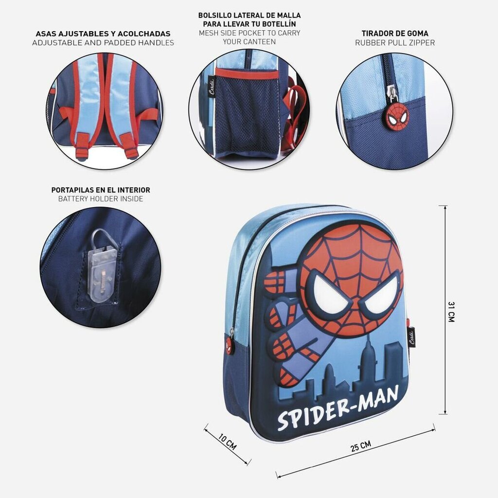 Koolikott Spiderman Sinine (25 x 31 x 10 cm) hind ja info | Koolikotid ja seljakotid | hansapost.ee