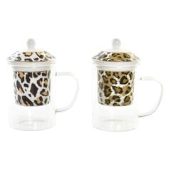 Tass Teefiltriga DKD Home Decor Leopard Kristall Portselan (300 ml) (2 Ühikut) цена и информация | Стаканы, фужеры, кувшины | hansapost.ee