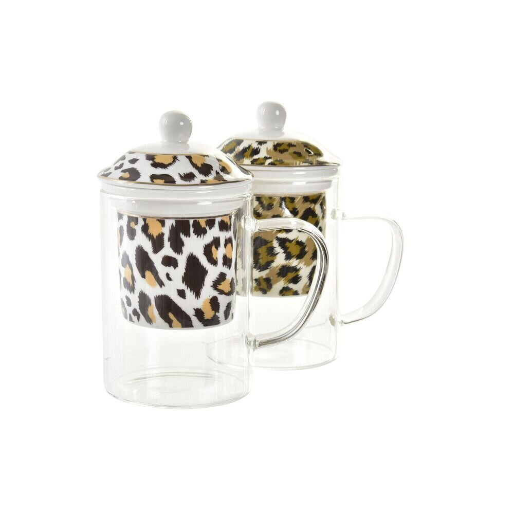 Tass Teefiltriga DKD Home Decor Leopard Kristall Portselan (300 ml) (2 Ühikut) hind ja info | Klaasid, kruusid ja kannud | hansapost.ee