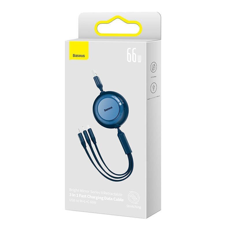 Baseus Bright Mirror 3, USB 3-in-1 cable for micro USB / USB-C / Lightning 66W / 2A 1.1m (Blue) цена и информация | Mobiiltelefonide kaablid | hansapost.ee