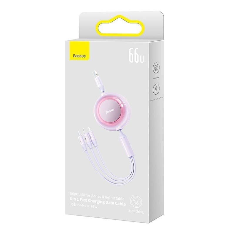 Baseus Bright Mirror 3, USB 3-in-1 cable for micro USB / USB-C / Lightning 66W / 2A 1.1m (Purple) цена и информация | Mobiiltelefonide kaablid | hansapost.ee