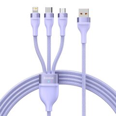 3in1 USB cable Baseus Flash II Series, USB-C + micro USB + Lightning, 66W, 1.2m (Purple) hind ja info | Mobiiltelefonide kaablid | hansapost.ee