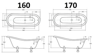 Vann Besco Otylia Puidust alusega 170x76 cm hind ja info | Vannid | hansapost.ee