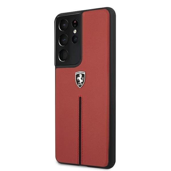 Ferrari FEOSIHCS21LRE S21 Ultra G998 punane kõva ümbris Off Track nahast nailontriip цена и информация | Telefonide kaitsekaaned ja -ümbrised | hansapost.ee